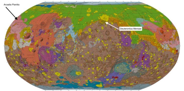 Лучшие равнины Марса. Равнины Arcadia Planitia и Deuteronilus Mensae. Фото.