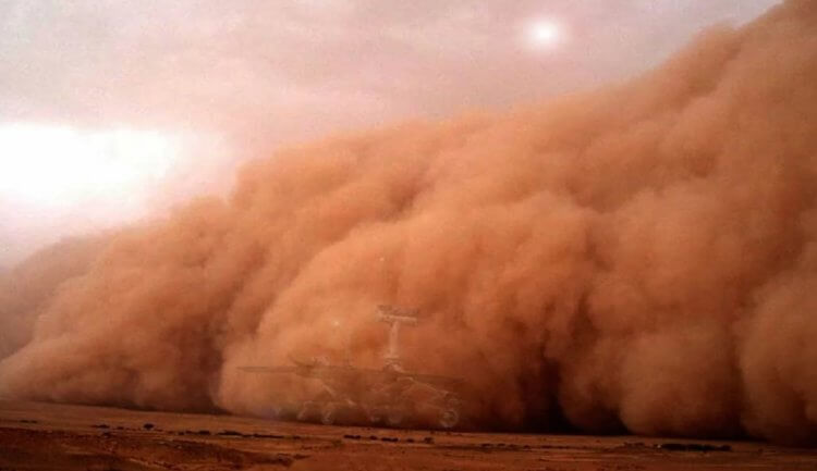 Природное явление Марса. Пылевая буря на Марсе в представлении художника. Фото.