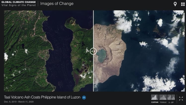 Что угрожает нашей цивилизации? Пепел вулкана Таал Покрывает Филиппинский остров Лусон. Фотографии сделаны с разницей в четыре месяца. Фото.