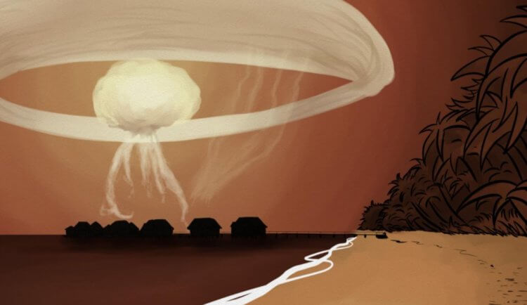 Последствия ядерных испытаний. Иллюстрация ядерных испытаний на территории Французской Полинезии. Фото.