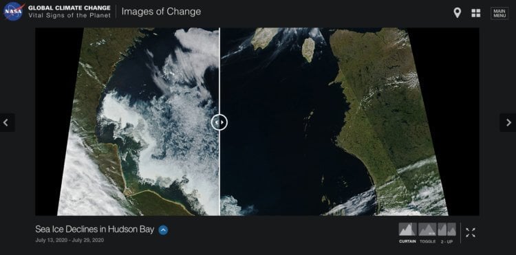 Климат и Мировой океан. Исчезновение морского льда в Гудзоновом заливе. Фото: NASA. Фото.