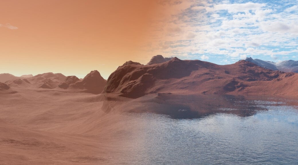 mars water image one lt;pgt;Ученые уверены, что когда-то давно на планете Марс существовала вода. Причем ее было настолько много, что глубина непрерывного океана могла составлять от 100 до 1500 метров. Однако, около 3 миллиардов лет назад планета лишилась атмосферы и это привело к исчезновению всей воды. В результате Марс сегодня выглядит так, как нам ее показывают космические аппараты - это холодная пустыня, по которой время от времени проносятся пыльные бури. Долгое время ученые были уверены в том, что вода на Марсе исчезла путем испарения. Однако недавно ученые изучили научные данные от космических аппаратов и выдвинули предположение, что до 99% воды просто впиталась в поверхностный слой планеты. Это очень смелая теория, но она не лишена оснований. Давайте разберемся, исходя из чего ученые пришли к таким выводам.