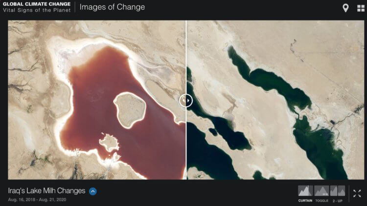 Громкие заявления. Перед вами озеро Бар эль Милх в Ираке. Разница между снимками составляет два года. Фото.