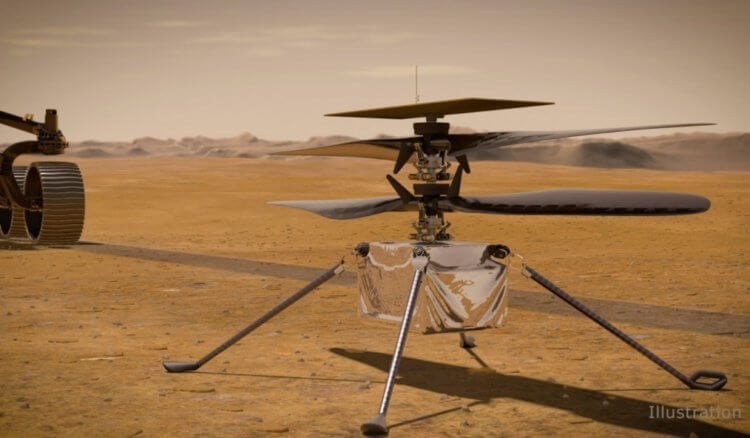 Вертолет Ingenuity скоро совершит полет на Марсе. Вот как он к этому готовится. Вертолет Ingenuity на Марсе. Пока это только рисунок, но скоро мы увидим реальные фотографии. Фото.