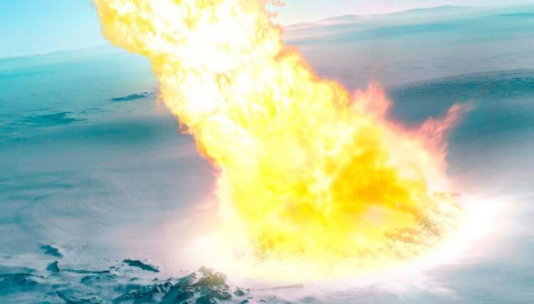 В Антарктиде нашли следы падения метеорита, который мог уничтожить миллионы людей. Взрыв метеорита над Антарктидой в представлении художника. Фото.