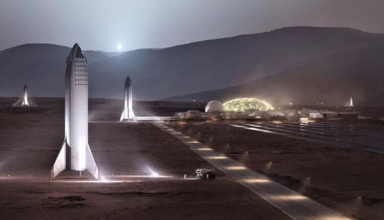 Космический корабль для полета на Луну и Марс. Ожидается, что колония на Марсе будет выглядеть примерно так. Фото.