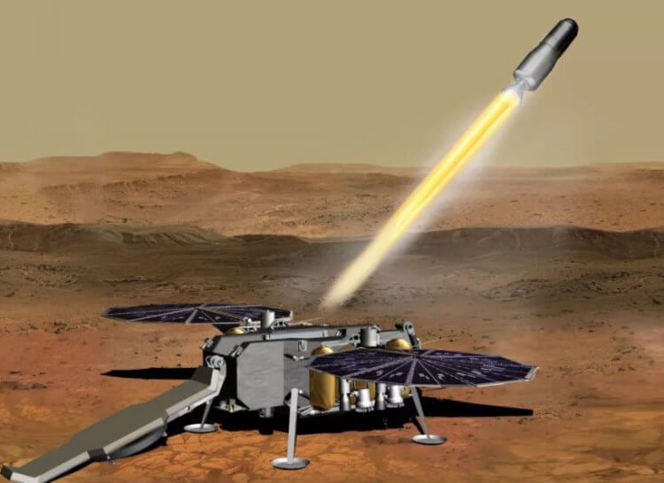 Как NASA отправит образцы Марса на Землю в 2031 году? Отправка капсулы с образцами марсианского грунта в представлении художника. Фото.