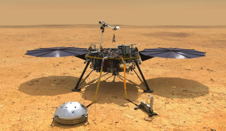 Землетрясения на других планетах. Аппарат InSight на поверхности Марса. Фото.