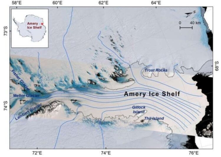 Последствия глобального потепления. Ледник Эймери. Фото.