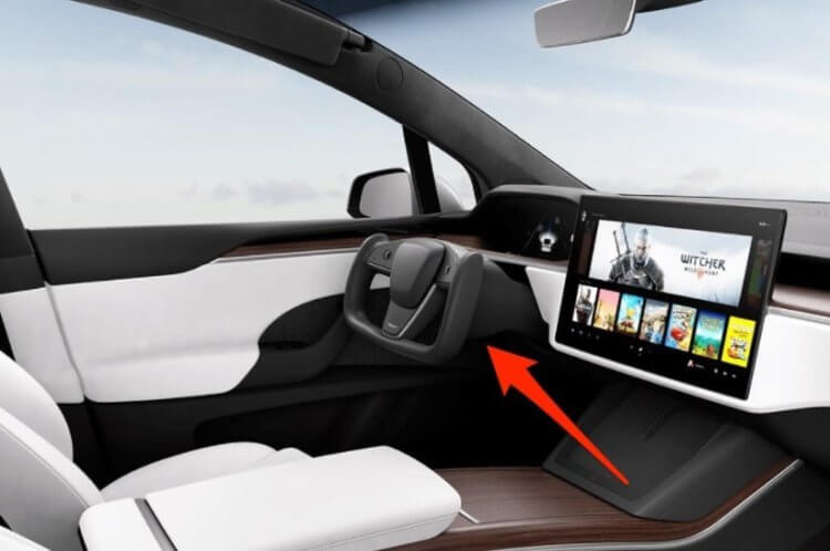 Интерьер Tesla Model S Plaid. «Штурвал» внутри автомобиля Tesla. Фото.