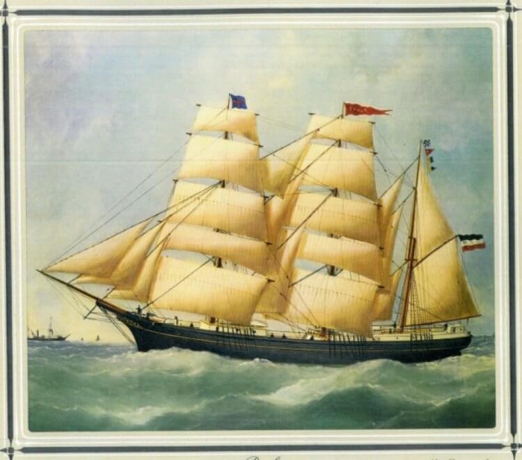 Старинные научные исследования. Корабль «Паула» на рисунке. Фото.