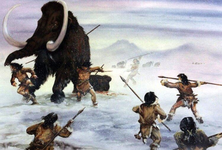 Неандертальцы в ледниковый период. Для древних людей добыча крупных животных была большой удачей. Фото.