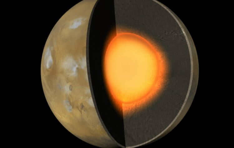 Аппарат InSight рассказал подробности о внутреннем строении Марса. Ученые смогли измерить размеры коры, мантии и ядра Марса и это большое достижение. Фото.