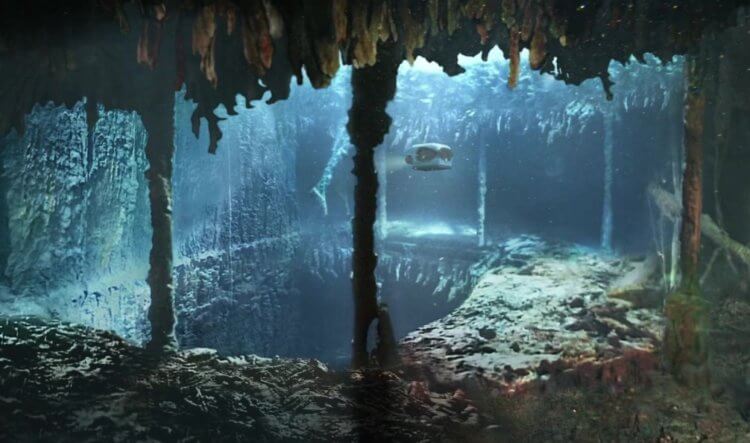 Исчезновение «Титаника». Исследовательский аппарат внутри затонувшего лайнера. Фото.