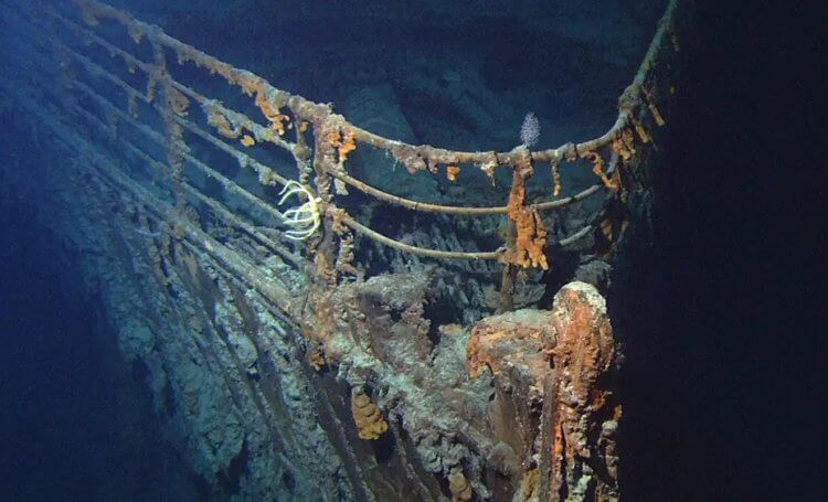 Изучение обломков «Титаника». Передняя часть «Титаника», снятая в 2004 году. Фото.
