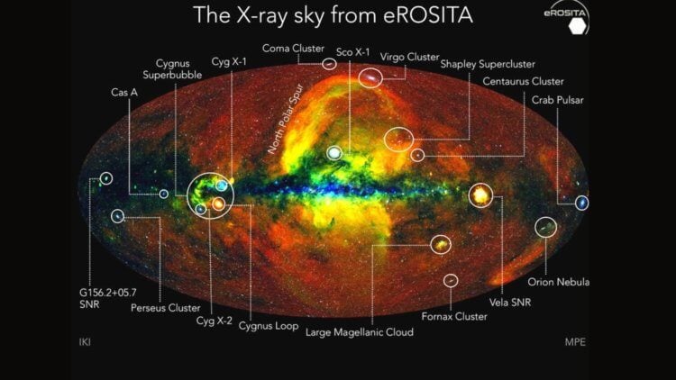 Составлена самая подробная карта расположения черных дыр во Вселенной. Космический телескоп eROSITA помог ученым создать самую подробную карту черных дыр и нейтронных звезд в наблюдаемой Вселенной, раскрыв более 3 миллионов вновь обнаруженных объектов менее чем за два года. Фото.