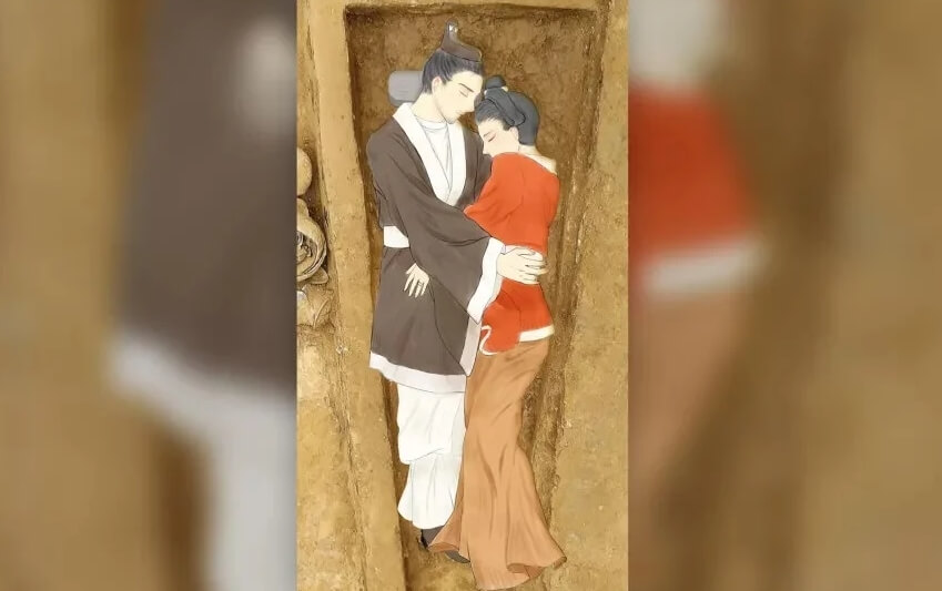 Похороненная пара в представлении художника. Фото.