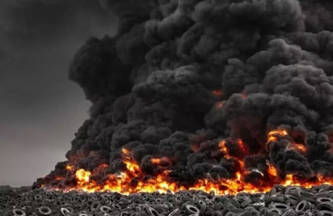 На Ближнем Востоке горит самая большая свалка автомобильных шин в мире. Фото.