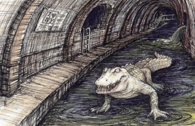 Могут ли крокодилы жить в канализации? Иллюстрация крокодила в канализации. Фото.