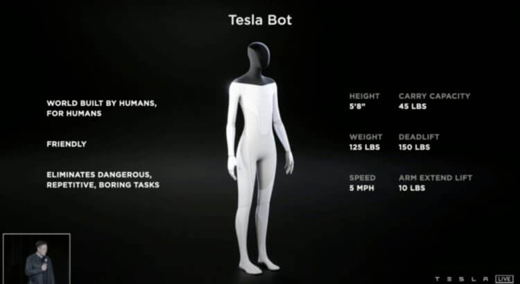 Первый робот Tesla. Характеристики робота Tesla. Фото.