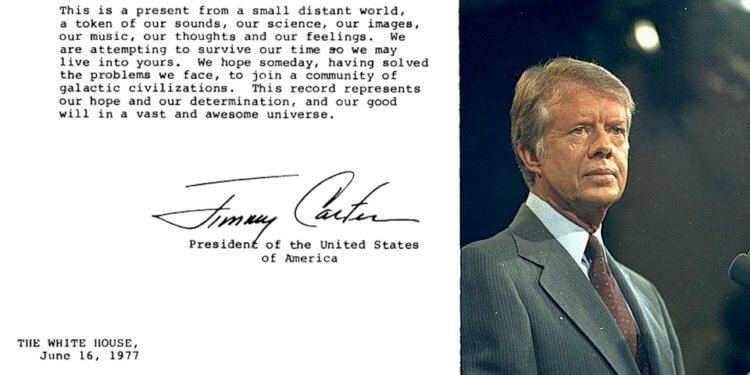 Обращение президента Соединенных Штатов Джимми Картера, записанное на пластинках «Вояджеров».