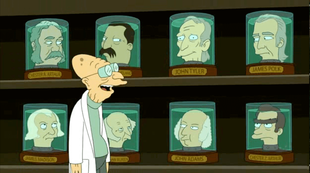 Критерии для пересадки головы. Кадр из мультсериала «Футурама» – те самые головы в банках. Критерии для пересадки головы. Кадр из мультсериала «Футурама» – те самые головы в банках. Фото.