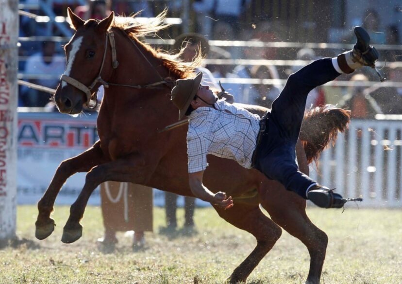 Падения с лошади — это не редкость, как и аварии с участием мотоциклов. Фото.