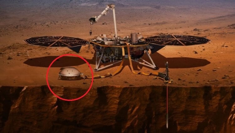 Внутреннее строение Марса. Сейсмометр SEIS, который является частью аппарата inSight. Фото.