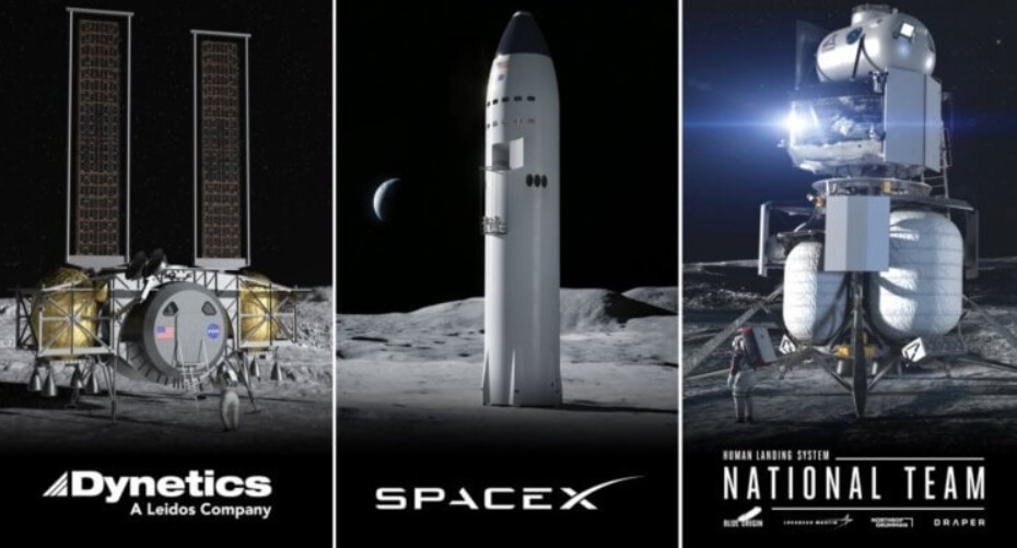 Причины откладывания программы «Артемида». Посадочные модули от разных компаний. Фото.