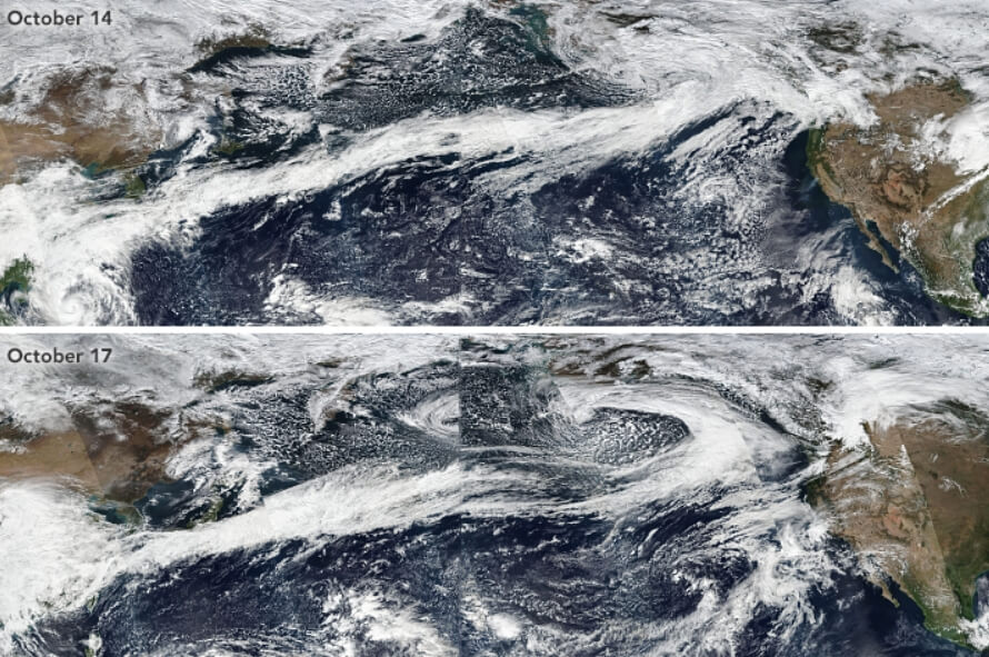 Атмосферная река, соединившая Азию с Северной Америкой в октябре 2017 года. Фото.