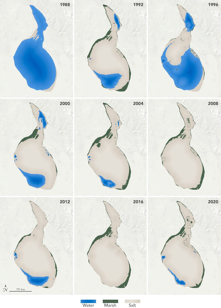 Как исчезает озеро Туз? Как менялось озеро Туз на протяжении десятилетий. Фото.