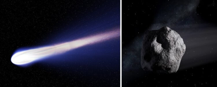 Над Землей пролетела самая яркая комета 2021 года. Слева комета, справа астероид. Фото.