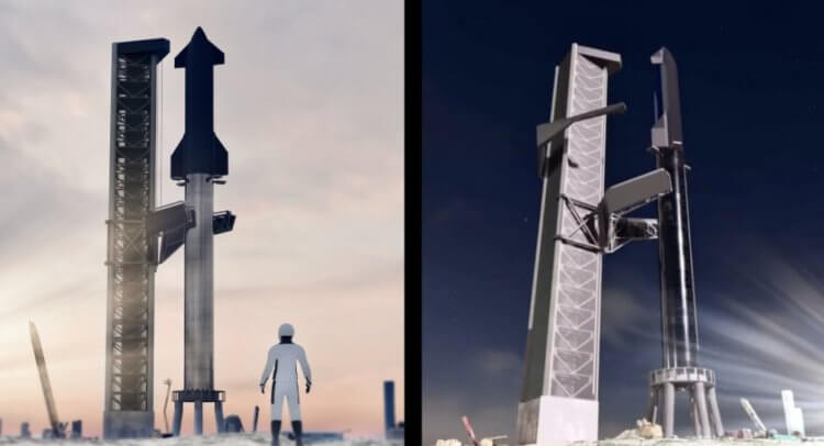 Илон Маск показал «Мехазиллу» — башню для ловли ракеты Super Heavy. «Мехазилла» обеспечит многоразовое использование ракеты-носителя Super Heavy. Фото.
