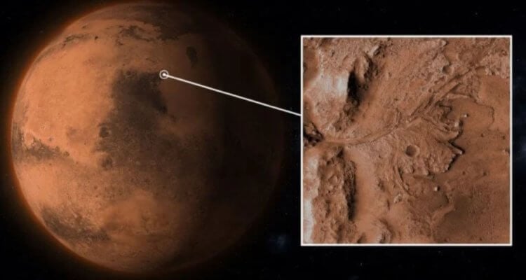Ракета для отправки марсианского грунта на Землю. Кратер Езеро на Марсе. Фото.