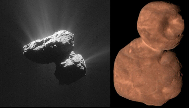 Почему астероиды имеют странные формы «гантелей» и «уток»? Комета Чурюмова — Герасименко и астероид Аррокот. Фото.