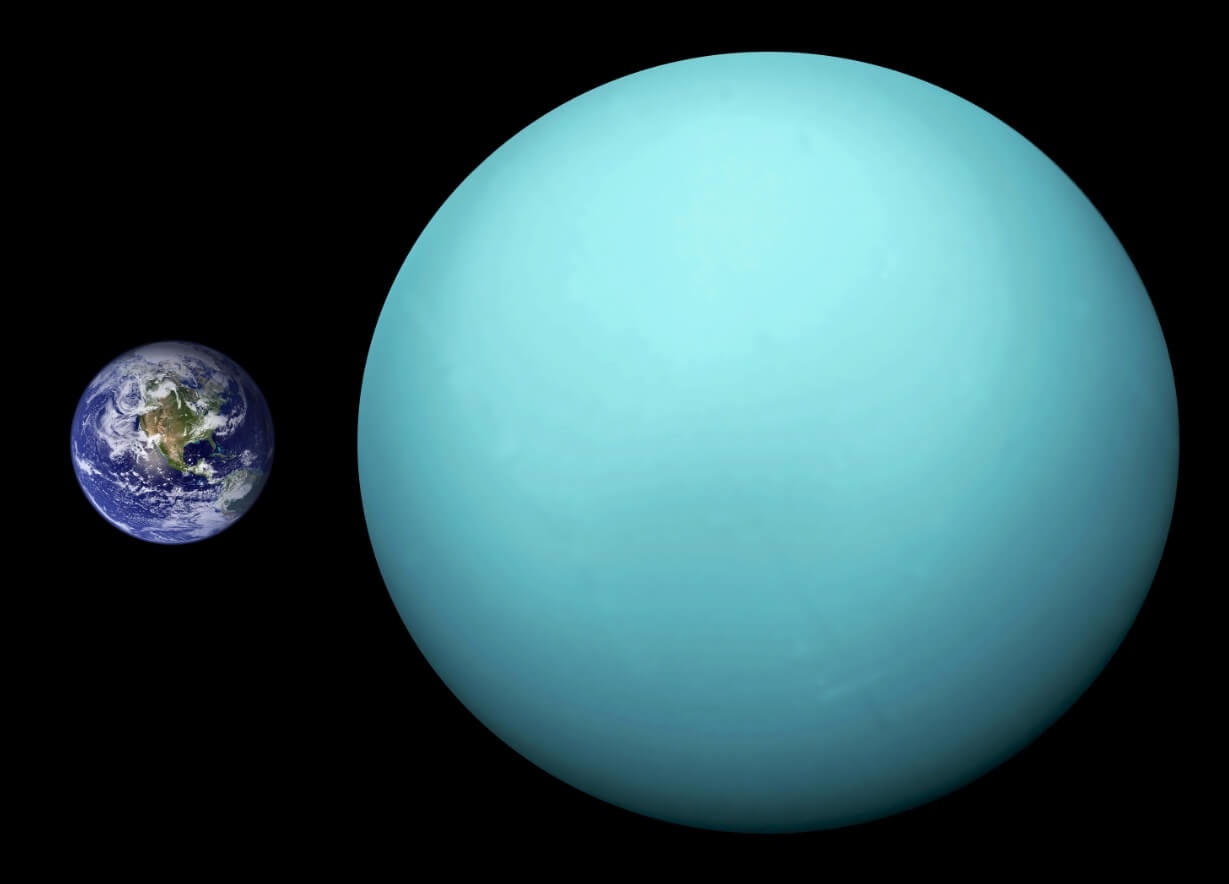 Планета Уран — что общего между ней и химическим элементом. Сравнение размеров Урана и Земли. Фото.