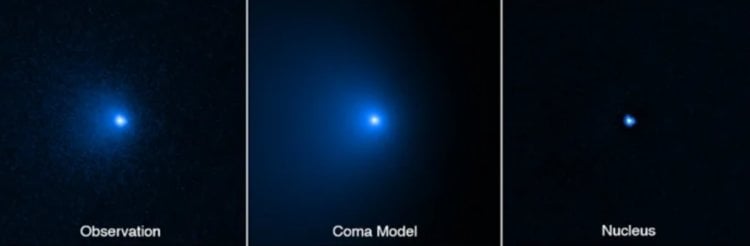 Рекорд самой большой кометы официально побит. Последовательность, с которой астрономы «очищали» комету от газового облака и хвоста. Фото.