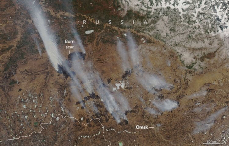 Самые сильные пожары на Земле. Спутниковый снимок пожаров в Сибири в 2021 году. Фото.