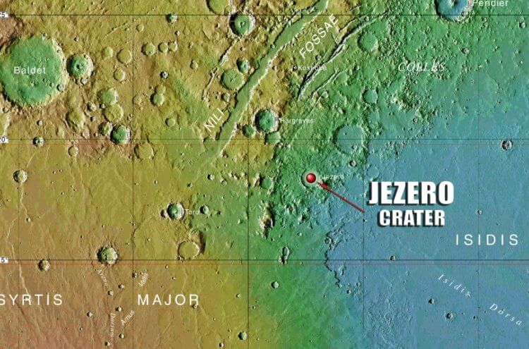 Как NASA отправит образцы Марса на Землю? Расположение кратера Езеро на Марсе. Фото.