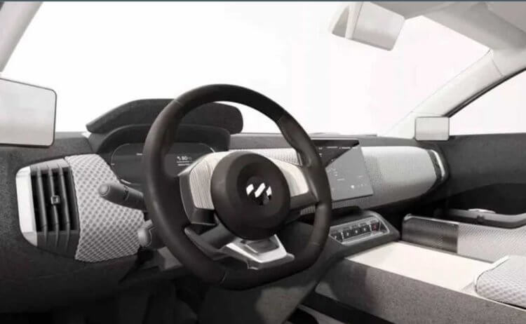 Особенности салона Lightyear 0. Салон автомобиля сделан из переработанных материалов. Фото.