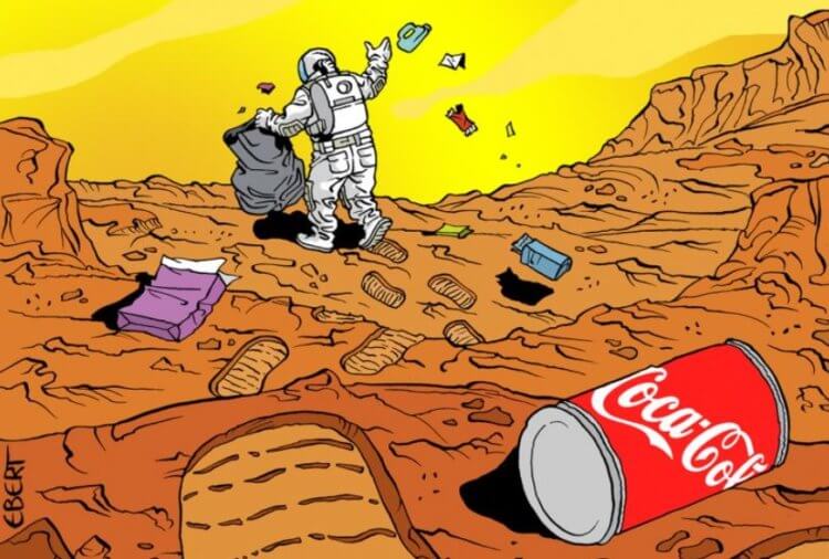 Весомые доказательства того, что человечество уже замусорило Марс. Кажется, эта иллюстрация скоро воплотится в реальность. Фото.