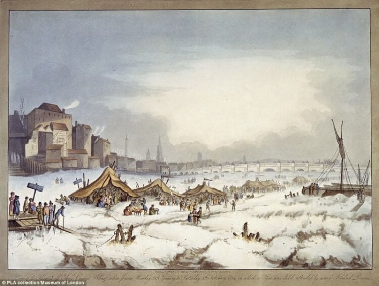 Вулканическая зима в 1816 году. Лед на английской реке Темза. Фото.