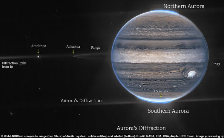 Призрачная планета. Только посмотрите на эту красоту! Перед нами Юпитер и его ближайшее окружение. Фото.