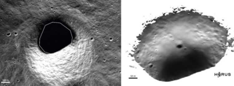 Что внутри кратеров на Луне. Справа оригинальное изображение, слева — результаты работы нейросети HORUS. Фото.