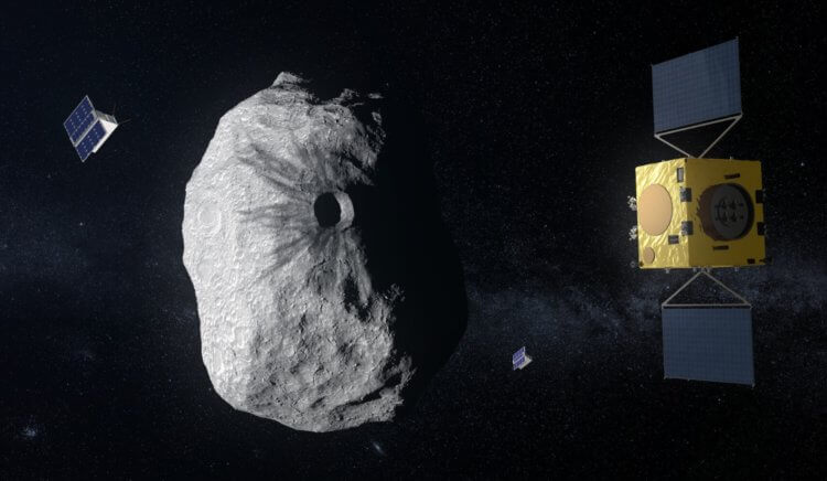 Изучение астероида Диморф. Астероид Диморф, аппарат Hera и кубсаты. Фото.