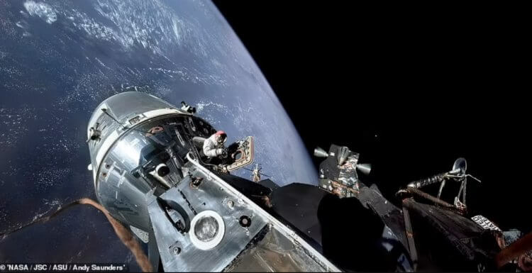 Фотографии людей на Луне. Астронавт Дэвид Скотт в открытом космосе. Фото.