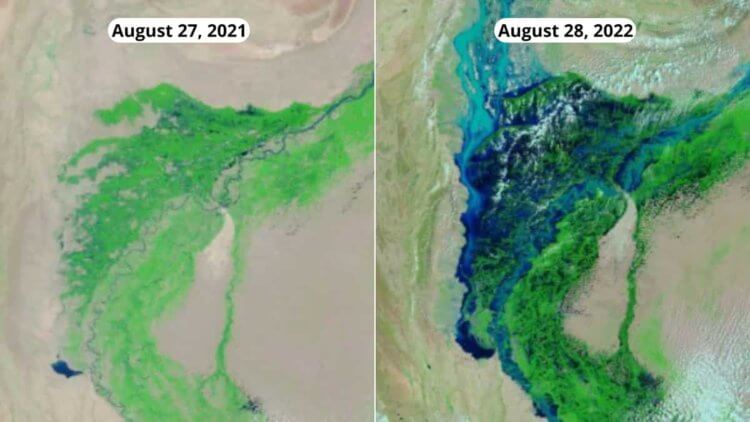 Пакистан: последствия. Миссия Copernicus представила спутниковые снимки последствий наводнения, жертвами которого стал каждый седьмой житель Пакистана. Фото.