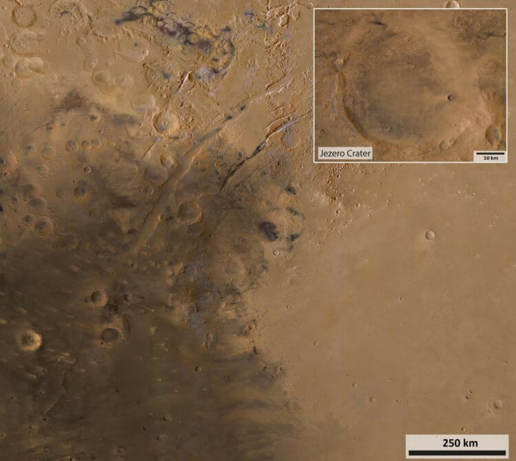 Марсоход Perseverance собирает марсианский грунт. Кратер Езеро на поверхности Марса. Фото.
