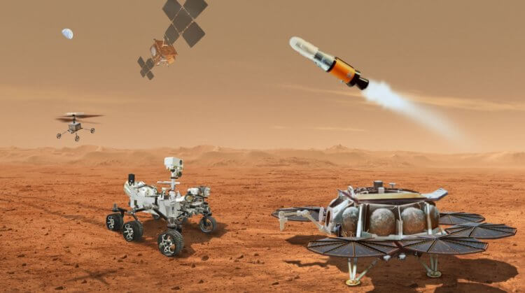 Доставка марсианского грунта на Землю. Иллюстрация Mars Sample Return Mission. Фото.