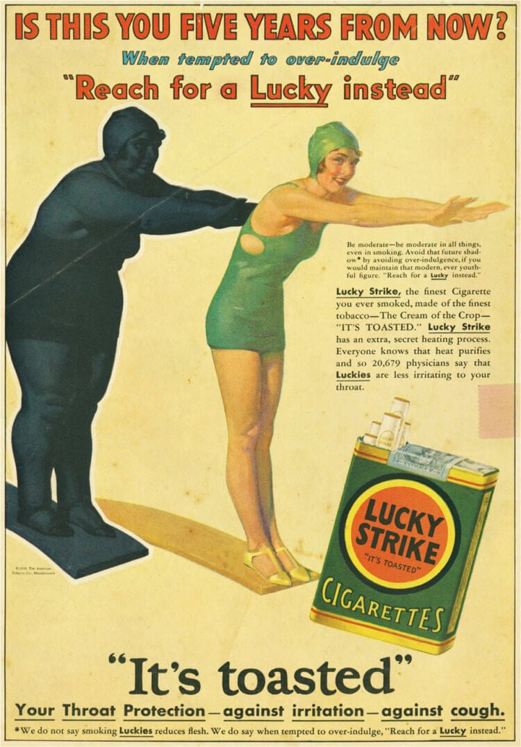 Почему люди курят сигареты. Реклама сигарет, гласящая, что курение помогать похудеть. Фото.